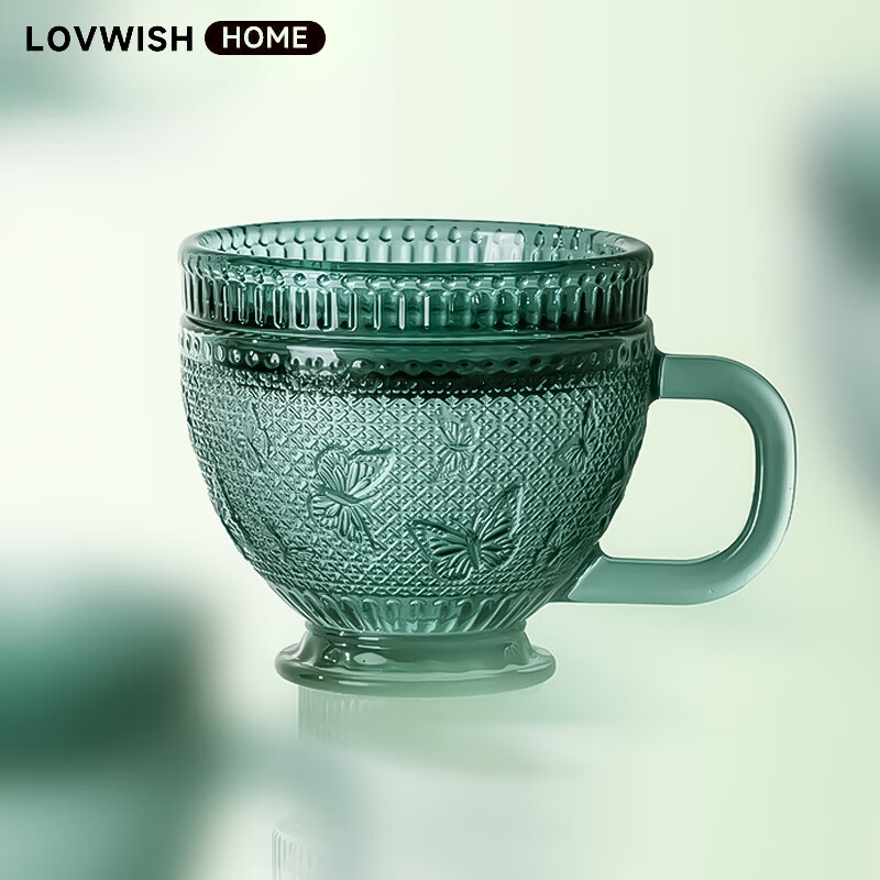 乐唯诗 墨绿蝶影杯复古浮雕玻璃杯 13.62元（需用券）