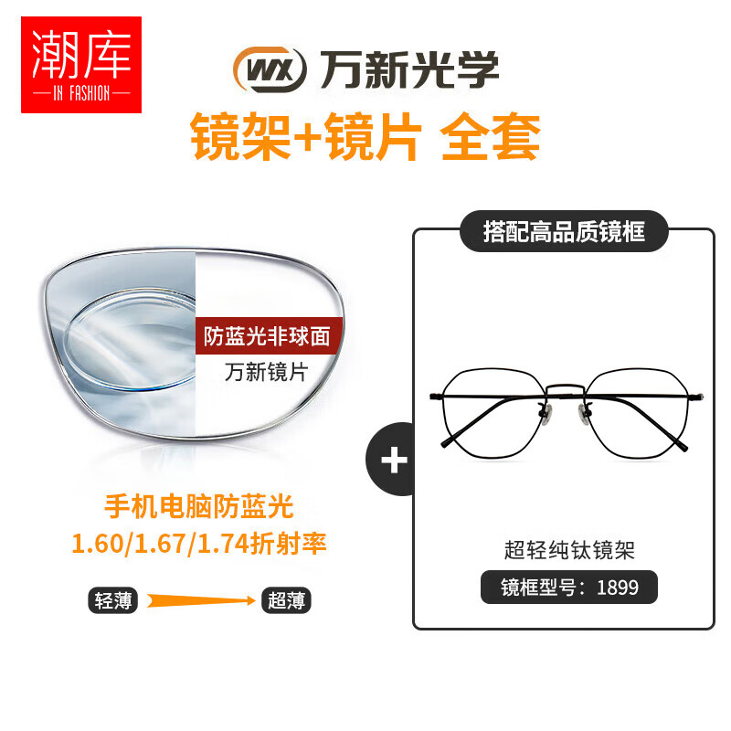 winsee 万新 哈气防伪标1.60多屏防蓝光片+纯钛镜架任选（附赠原厂镜片包装）