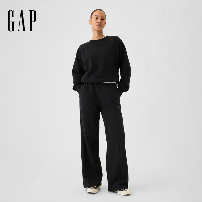 Gap 女装春款刺绣logo圆领卫衣简约基础款上衣美版765585黑色 M 美码 XL亚洲码170 73元 - 线报酷