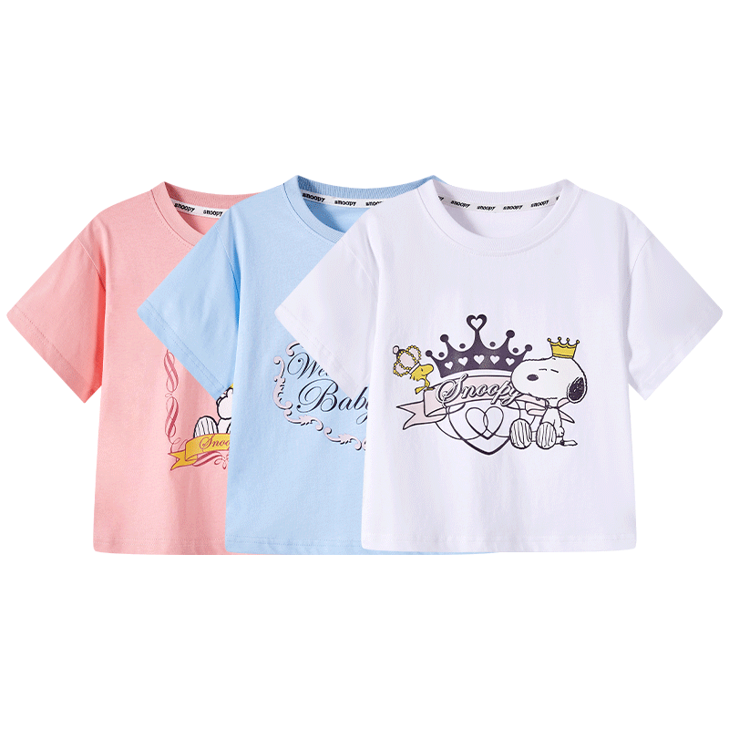 京东会员、首购：SNOOPY史努比 儿童100﹪纯棉T恤 多款多色 3件装 27.05元包邮