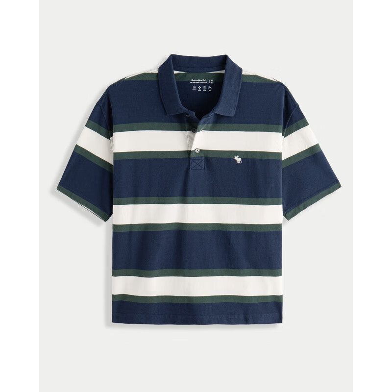 Abercrombie & Fitch 男士条纹POLO短袖T恤 小麋鹿图案 25夏季美式POLO 126.7元