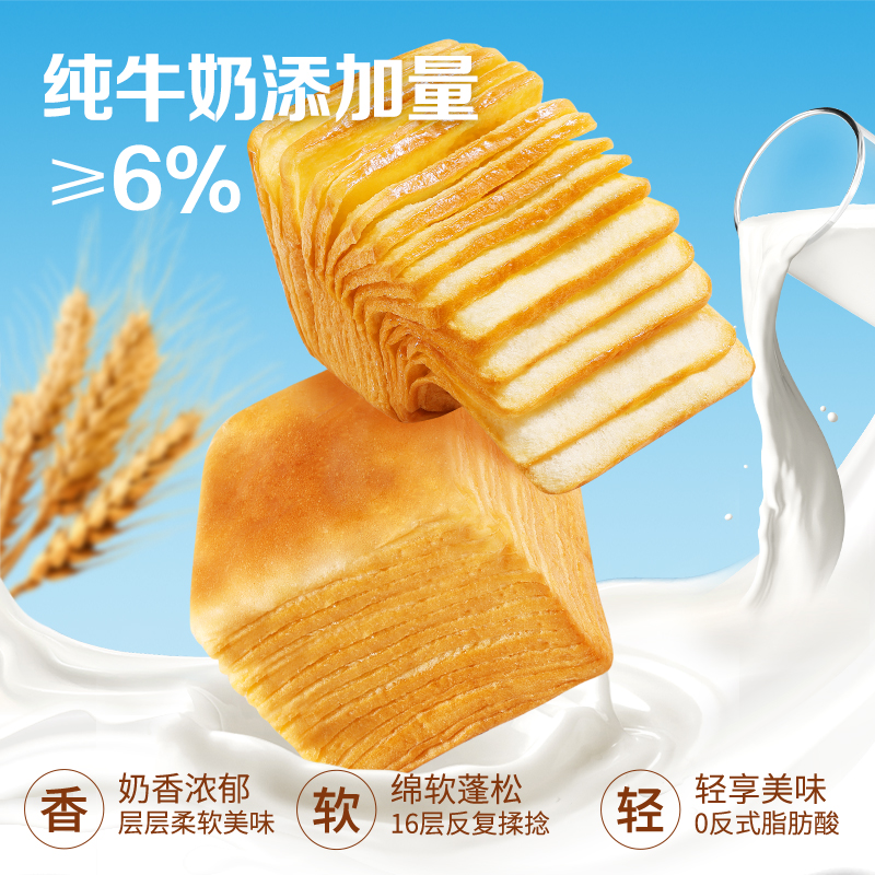 百草味 牛乳千层吐司面包1kg 9.78元