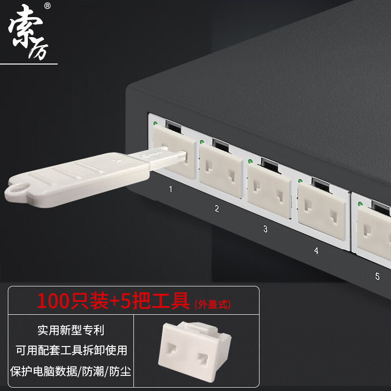 Suoli 索厉 网口锁 可拆卸网口塞/RJ45端口锁/电脑交换机工控机/工具5把+白色10