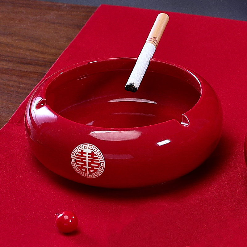 UKAKA 优咔咔 结婚烟灰缸红色陶瓷创意个性潮流家用客厅婚礼喜字烟缸婚庆用