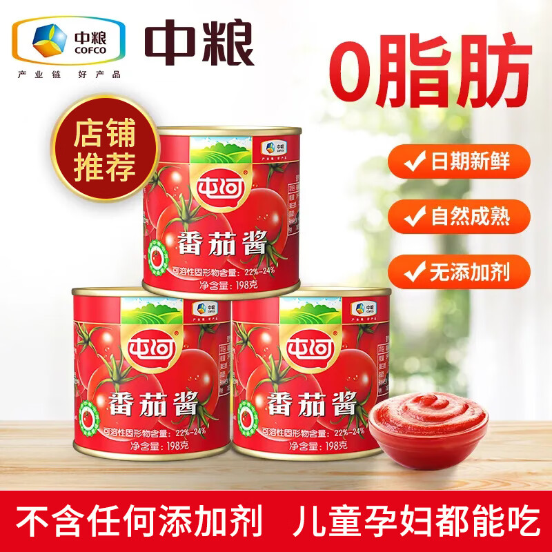 屯河 新疆内蒙番茄酱 西红柿火锅炒菜意面酱 番茄酱198g*3罐 14.9元（需用券