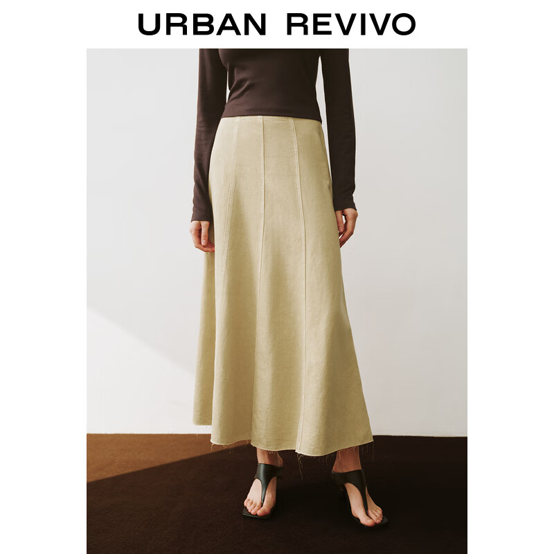 URBAN REVIVO UR2024秋季女装时尚气质通勤百搭长款牛仔半裙UWM840037 浅黄色 XS 249