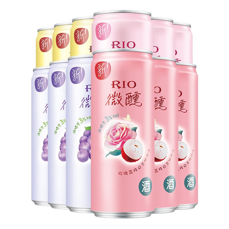 RIO 锐澳 微醺鸡尾酒 330ml*12瓶（百香果3+白桃3+葡萄3+玫瑰荔枝3） 59.8元（需