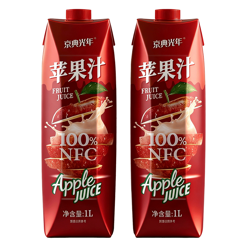 京典光年 100﹪鲜榨苹果汁 NFC果汁 0添加剂 1L×2大瓶 仅4.94元/瓶（共9.88元）