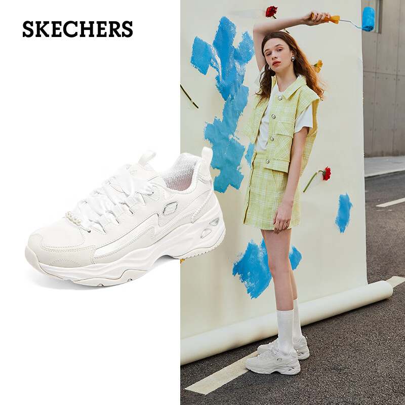 SKECHERS 斯凯奇 女鞋小白鞋网面透气舒适运动熊猫鞋厚底增高老爹鞋运动鞋896