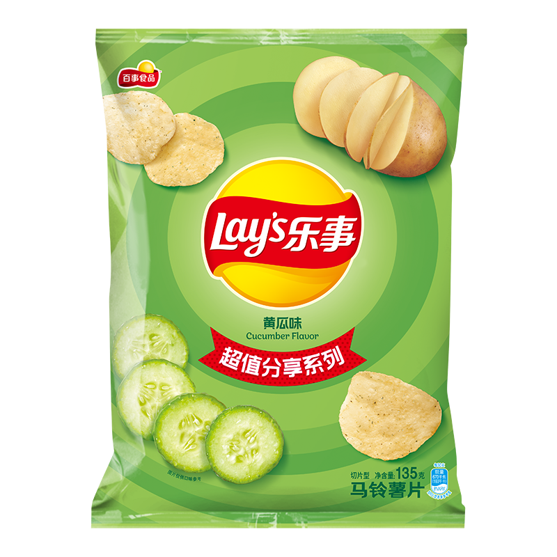 PLUS会员：乐事（Lay's）薯片 休闲零食 黄瓜味 135克*8件 46.48元包邮、折5.81元