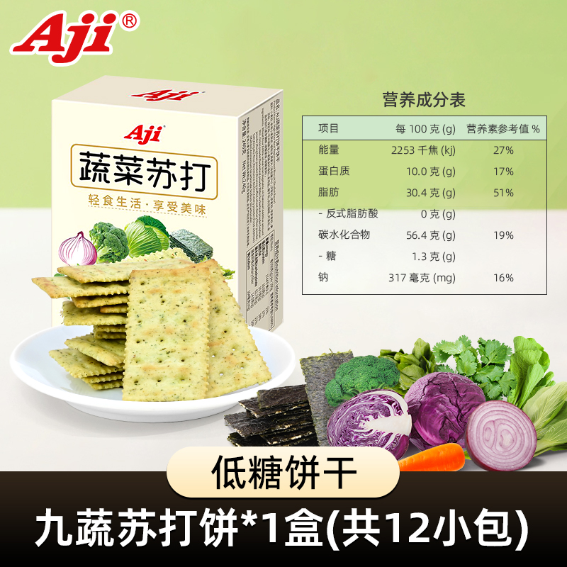 Aji 蔬菜苏打饼干咸味无低糖高钙养脂早餐碱性胃酸孕妇零食小梳打 14.9元（