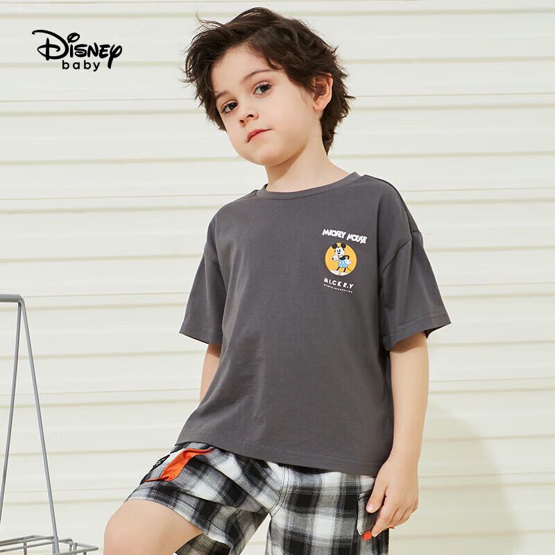 Disney 迪士尼 童装儿童男童短袖T恤棉质舒适时尚耐磨上衣24夏DB321AE17灰120 42.9