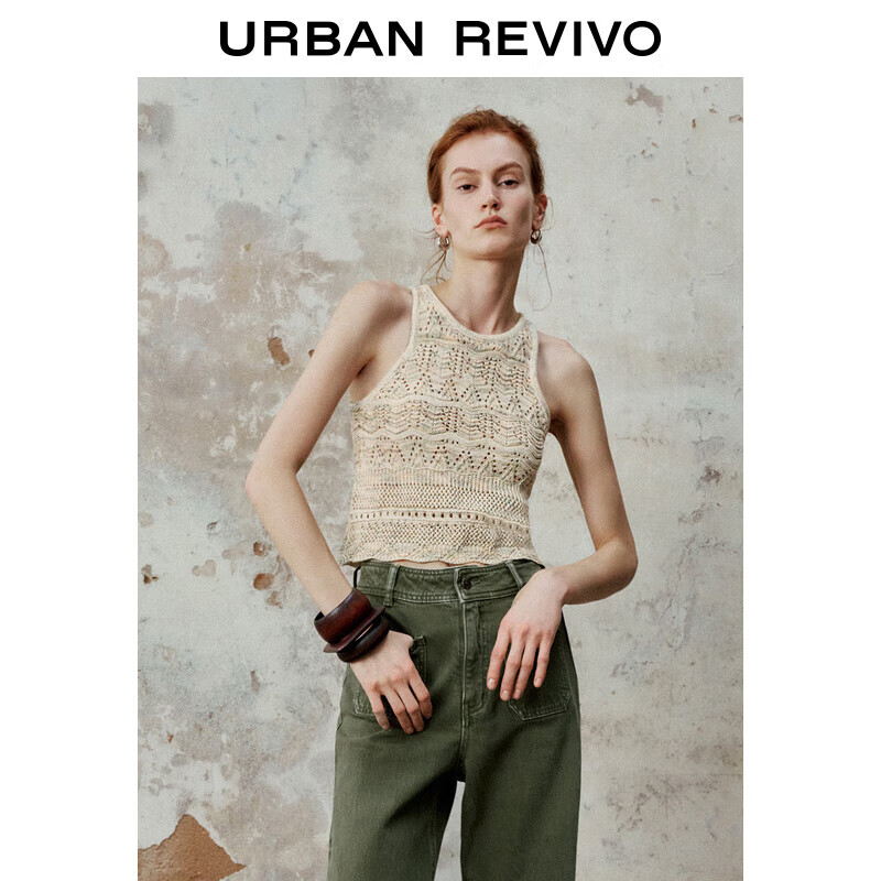 URBAN REVIVO UR2024秋季新款女装慵懒感钩针波浪边无袖针织衫UWM940005 119元（需