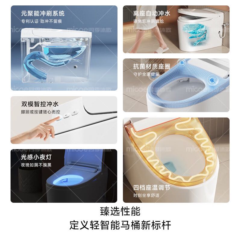 四季沐歌（MICOE）轻智能马桶一体机坐便器无水压限制家用离座冲水M-ZN(A8)-3 