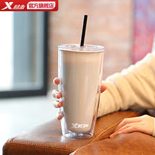 百亿补贴：XTEP 特步 水杯吸管杯成人夏季办公室专用咖啡杯便携双层带盖杯