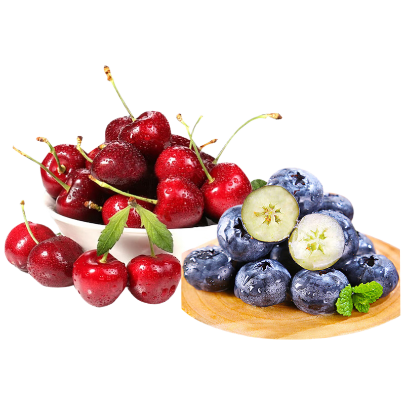 京鲜生 云南蓝莓4盒装（果经15mm+）+JJJ级车厘子5斤装年货礼盒源头直发 129.9