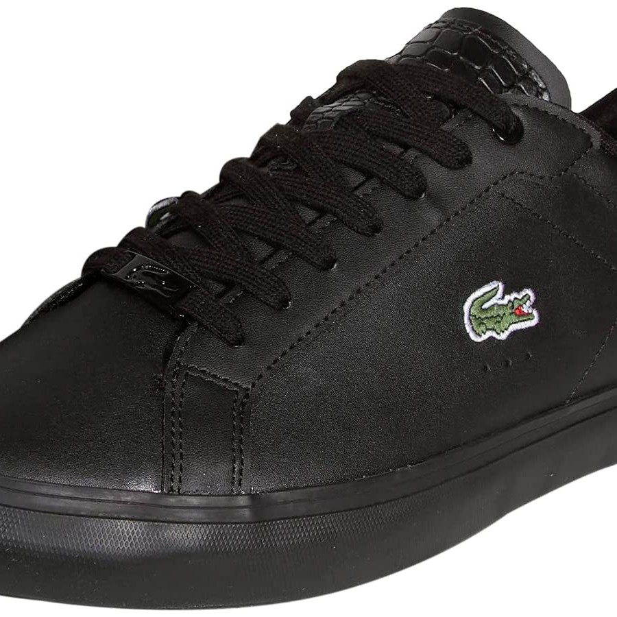 LACOSTE 鳄鱼牌 男式 Powercourt 运动鞋, 黑色/绿色鳄鱼皮 | 休闲鞋 黑色/绿色鳄