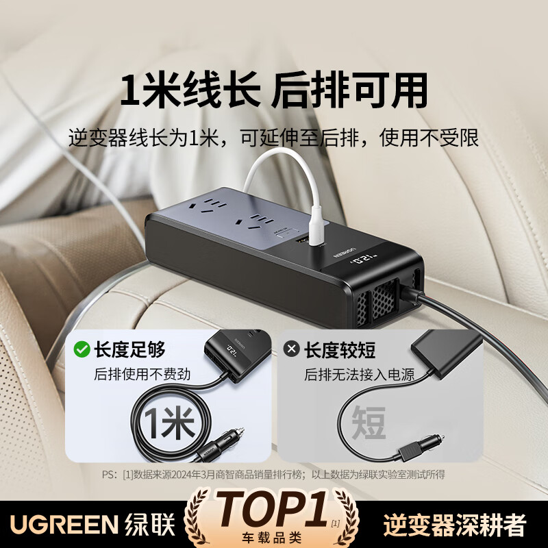 UGREEN 绿联 车载逆变器 12V转220V 150W 139元