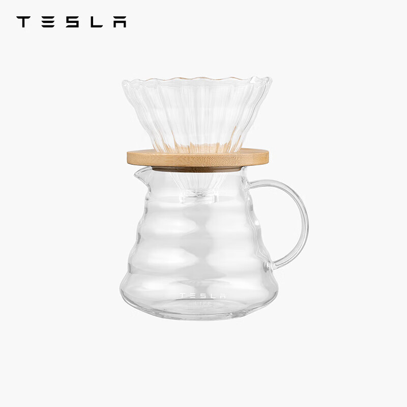 TESLA 特斯拉 玻璃滴滤咖啡套装高硼硅玻璃材质竹木滤杯托 99元