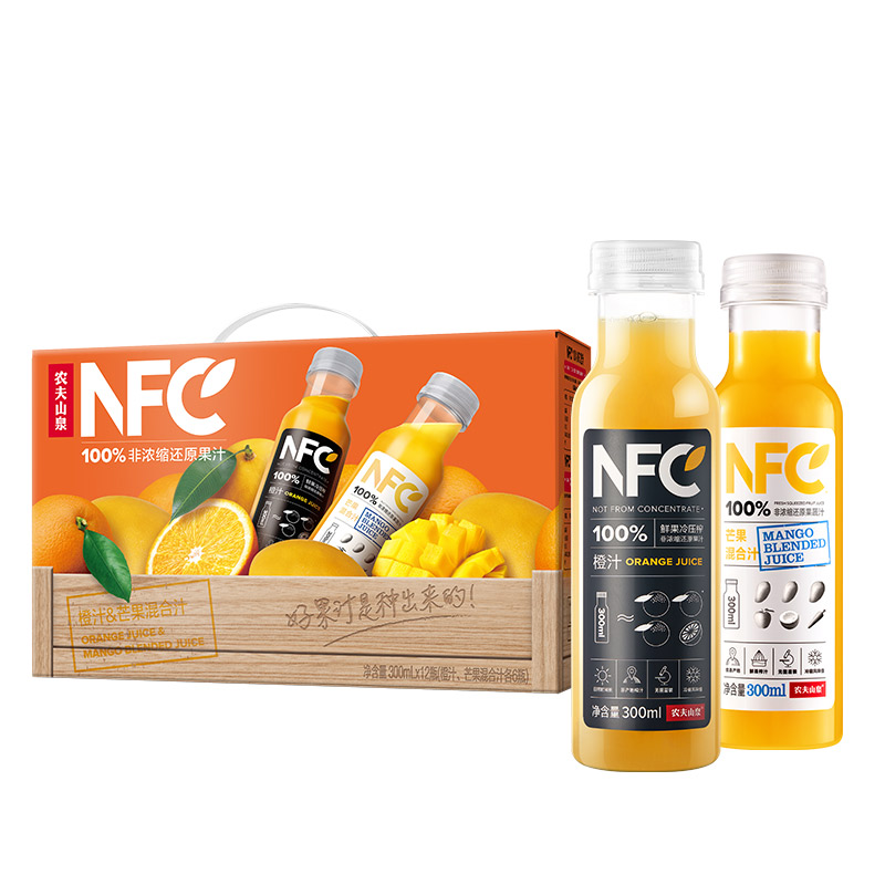88VIP：农夫山泉 100%NFC果汁300ml*12瓶（橙汁*6+芒果汁*6） 34.2元