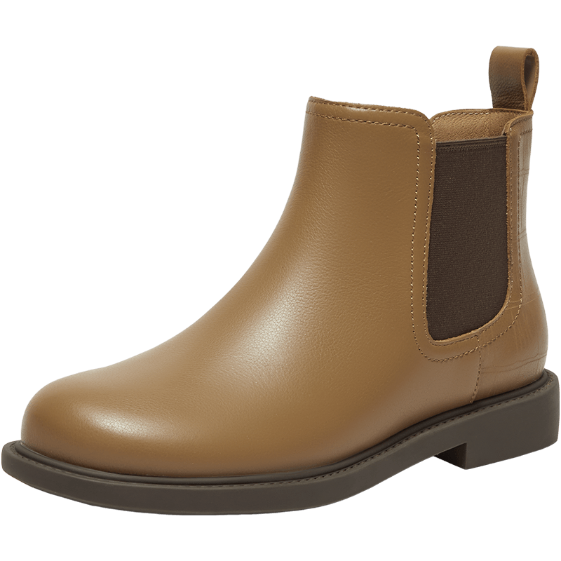 Bata 切尔西靴女2025冬商场英伦风牛皮通勤软底短筒靴86812DD5 卡其-单里 36 429