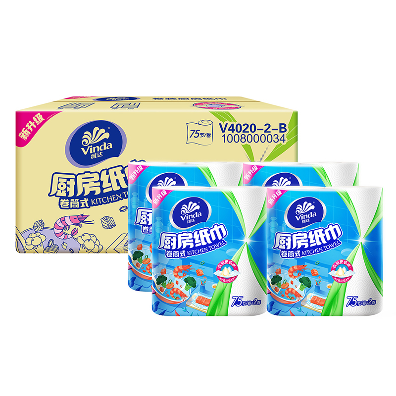 维达 厨房卷纸可水洗75节*8卷 懒人抹布 厨房用纸 整箱 26.18元