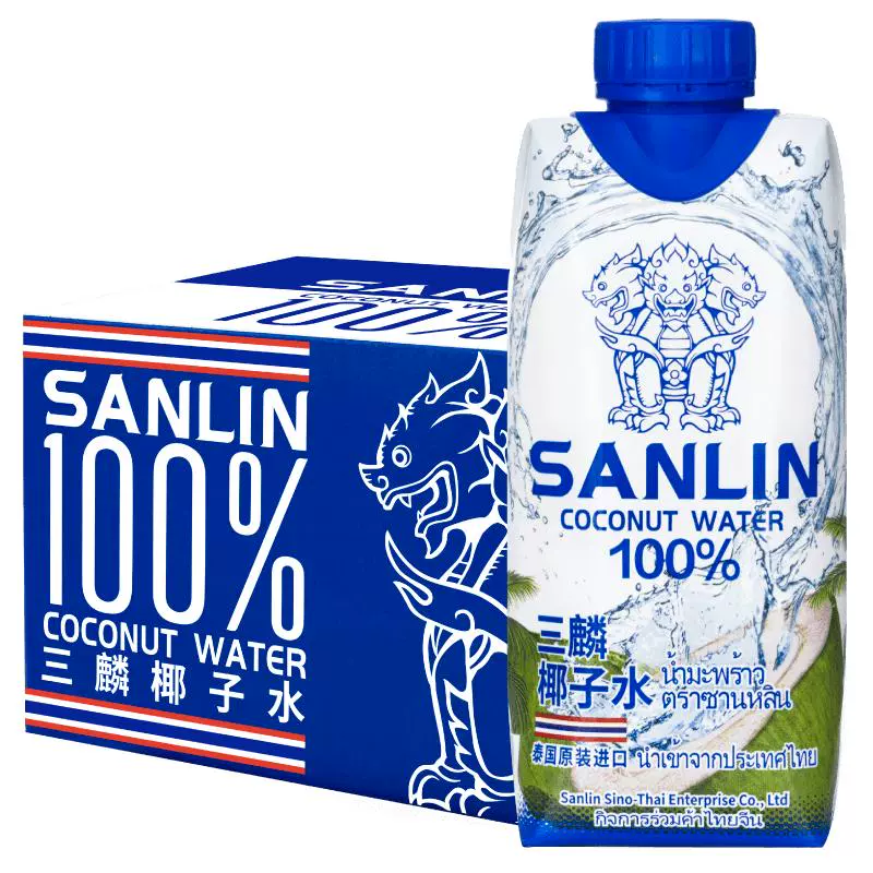 SANLIN 三麟 100%椰子水富含天然电解质泰国进口NFC椰青果汁330ml*12瓶箱 ￥47.4