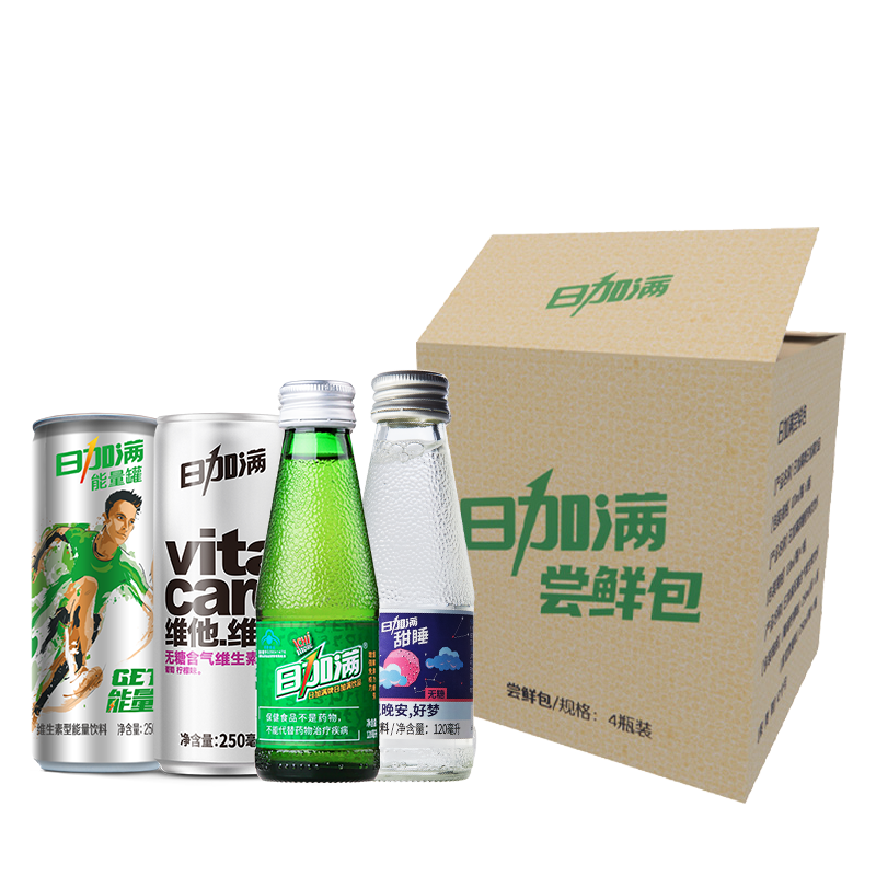 88VIP：ICHI MORE 日加满 饮品尝鲜包4件装-维生素饮料250ml*2罐+120ml*2瓶功能饮料 