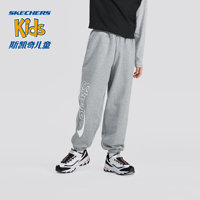 SKECHERS 斯凯奇 时尚男童针织长裤春秋季儿童百搭束脚运动裤L124B028 中花灰/00