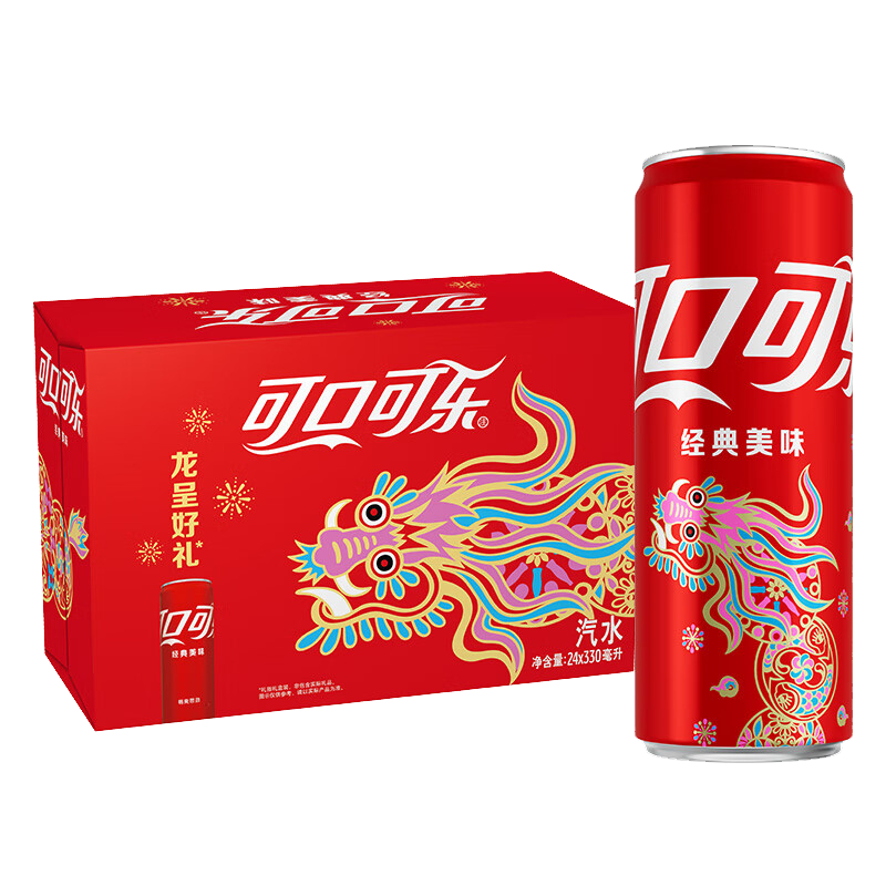 plus:可口可乐（Coca-Cola）经典口味可乐汽水碳酸饮料 普罐/龙罐/奥运罐随机