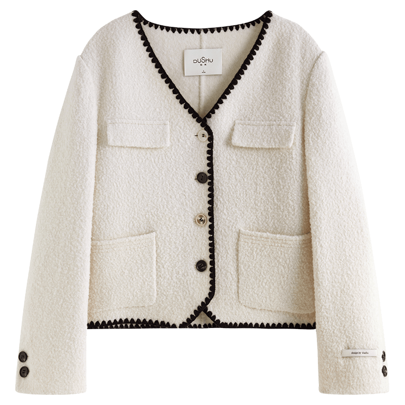 独束 贝壳绣花边小香风外套 椰奶白 M (尺码：1) 199.5元