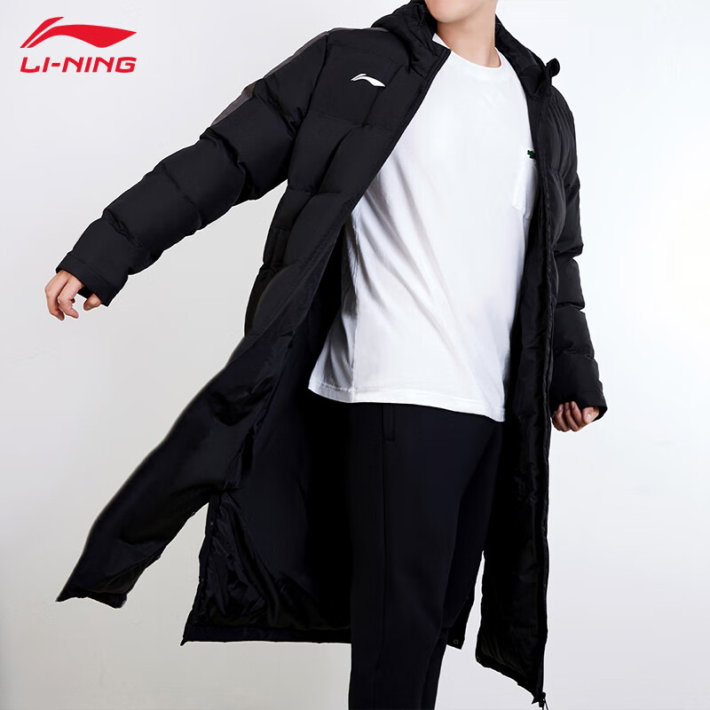 LI-NING 李宁 男款秋冬长款棉服外套过膝连帽加厚防风运动棉服 黑色 339元