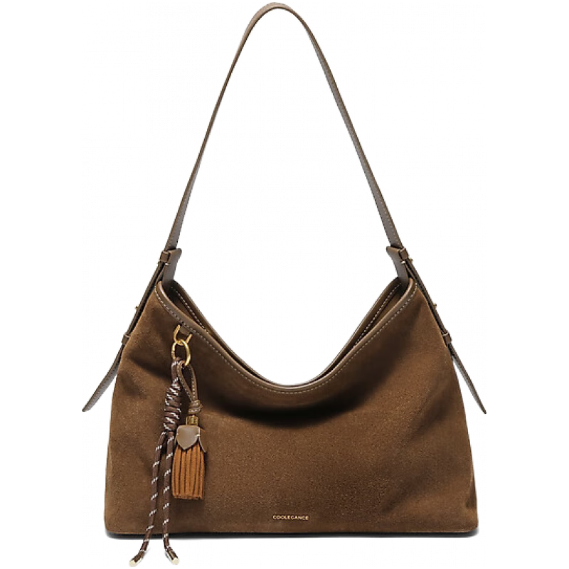 百丽 包包女25秋复古绒面hobo包单肩斜挎托特X7384CX5 啡色 F 499元（需用券）