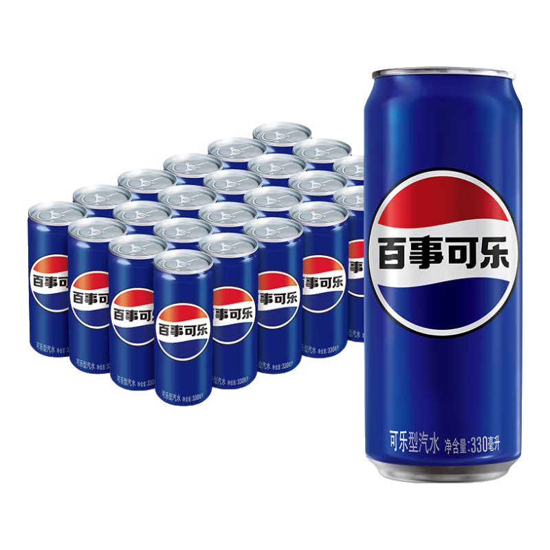 再降价、plus会员、需首购、概率券:百事可乐 Pepsi 碳酸饮料 细长罐330ml*24听