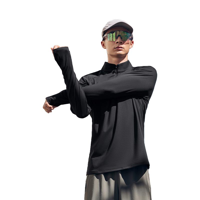 特步 男子半拉链长袖T恤 0173 正黑色 散热保暖速干透气训练跑步服 59元（需