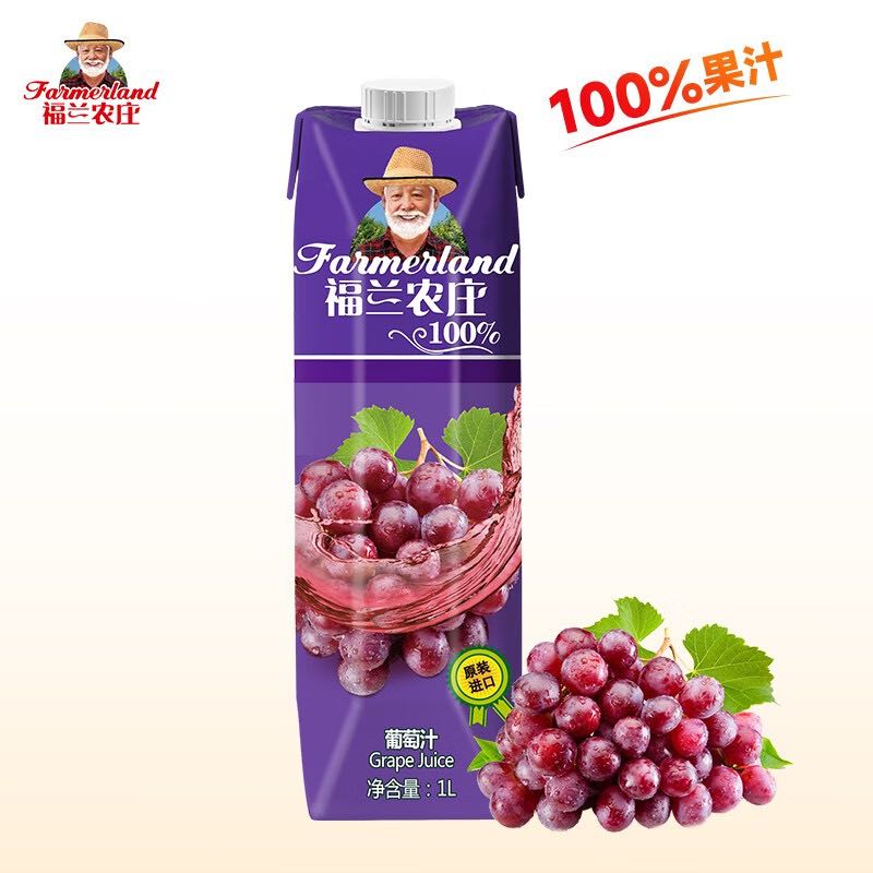 福兰农庄 欧洲进口100%葡萄汁1L*1瓶 6.9元（需用券）