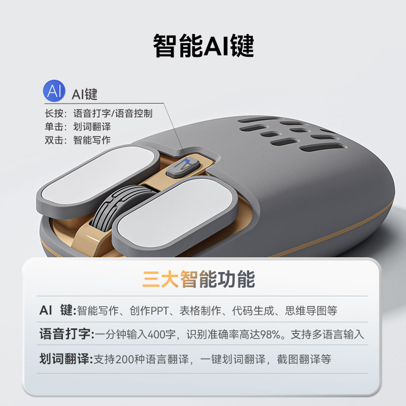 咪鼠科技 咪鼠S5 AI智能语音鼠标无线蓝牙声控写作制作PPT可充电打字翻 189元