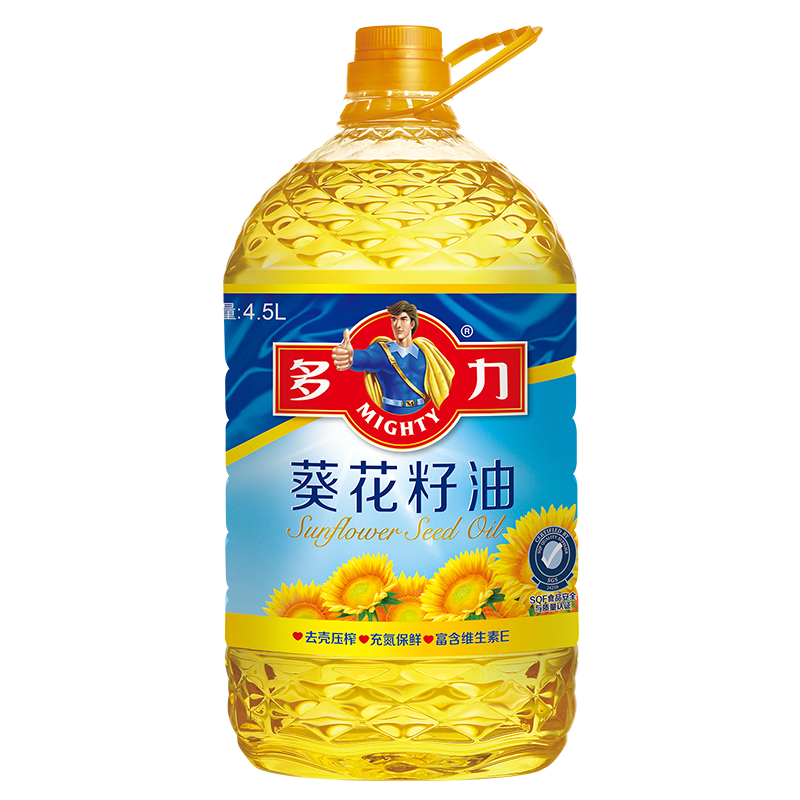 多力葵花籽油4.5L 食用油 含维生素e 物理压榨 59.9元（plus会员59.3元）