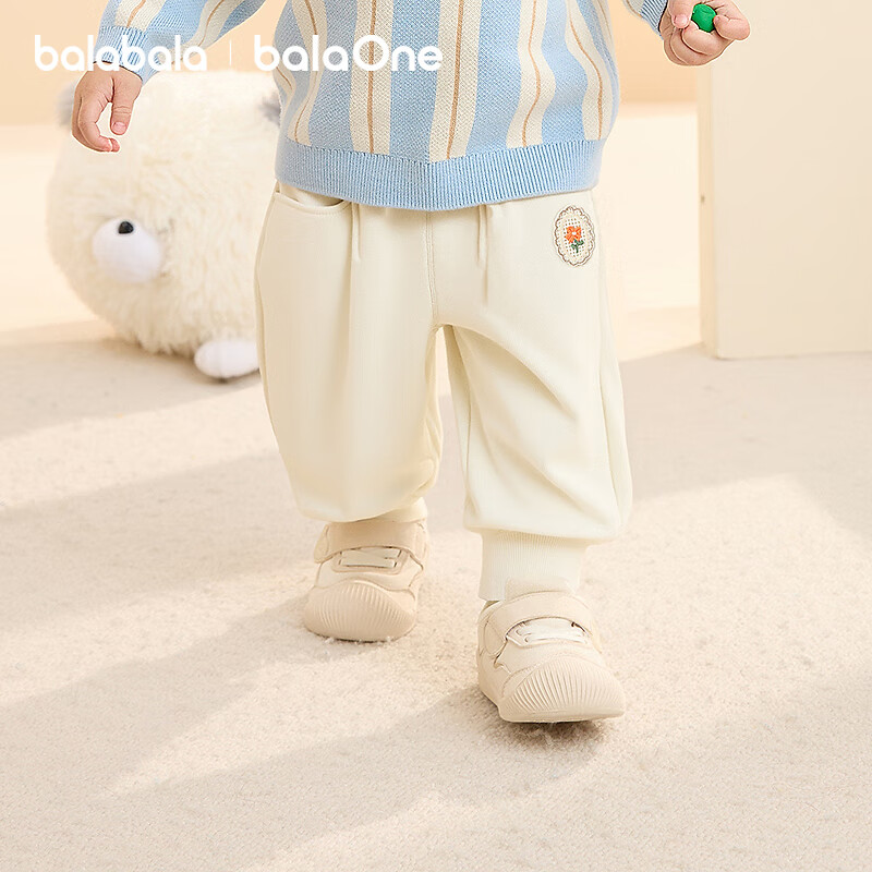 巴拉巴拉 balaOne儿童长裤女童宽松运动束脚裤加绒保暖冬装服饰五折 奶白1050