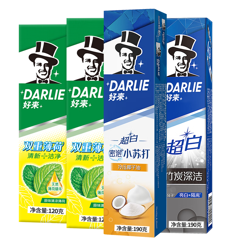 PLUS会员：DARLIE 好来 超白牙膏大容量套装 540g(超白竹炭深洁140g+密泡小苏打19