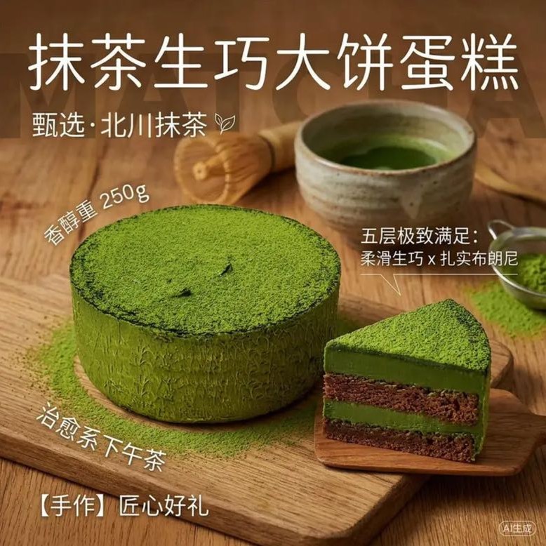 鲜京采 抹茶生巧乳酪大饼4寸250g 浓郁抹茶零食蛋糕下午茶 28.91元