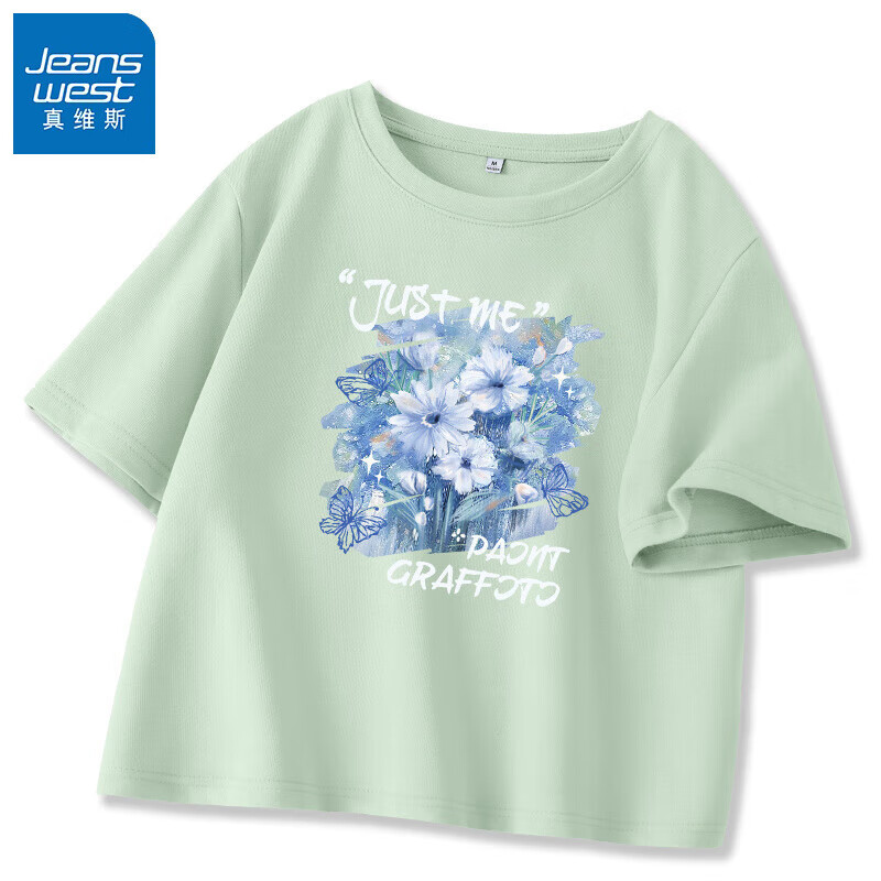 JEANSWEST 真维斯 蓝色短款短袖T恤女春夏款凑单三件 19.41元（需用券）