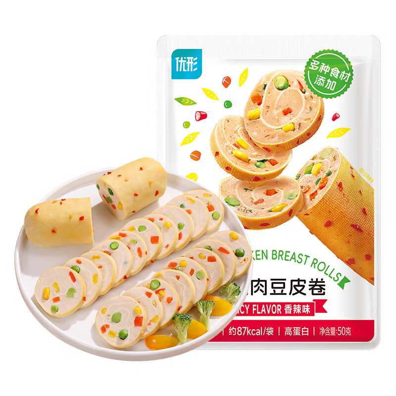 ishape 优形 常温低脂鸡胸肉鸡肉肠办公室零食 豆皮鸡肉卷香辣50g*1袋 2.59元（