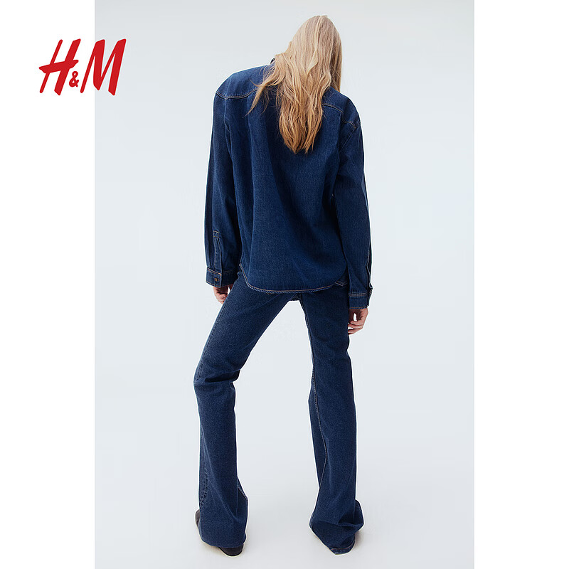 H&M 女装衬衫2025年春季简约潮流时尚长袖大廓形牛仔衬衫1268199 牛仔蓝 XS 155/8