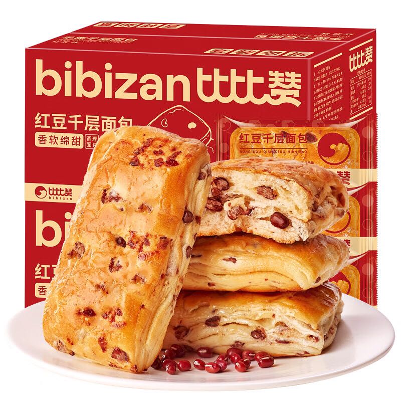 PLUS会员：bi bi zan 比比赞 红豆千层面包 1000g 19.68元包邮（双重优惠）