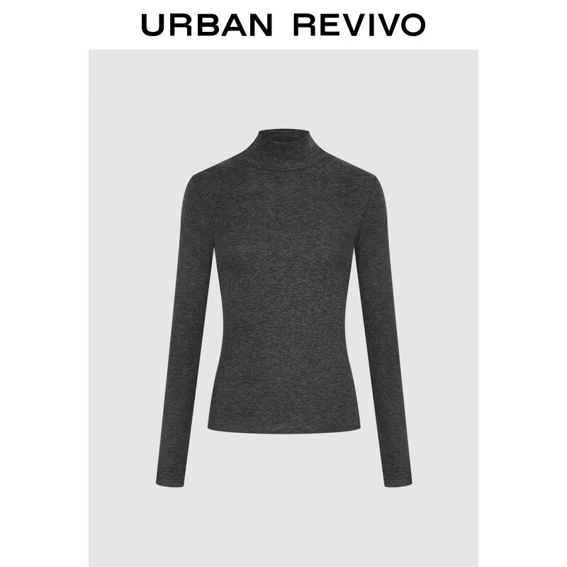 URBAN REVIVO UR2024秋季女装简约百搭休闲立领修身长袖T恤UWB440047 深灰花灰 S 89