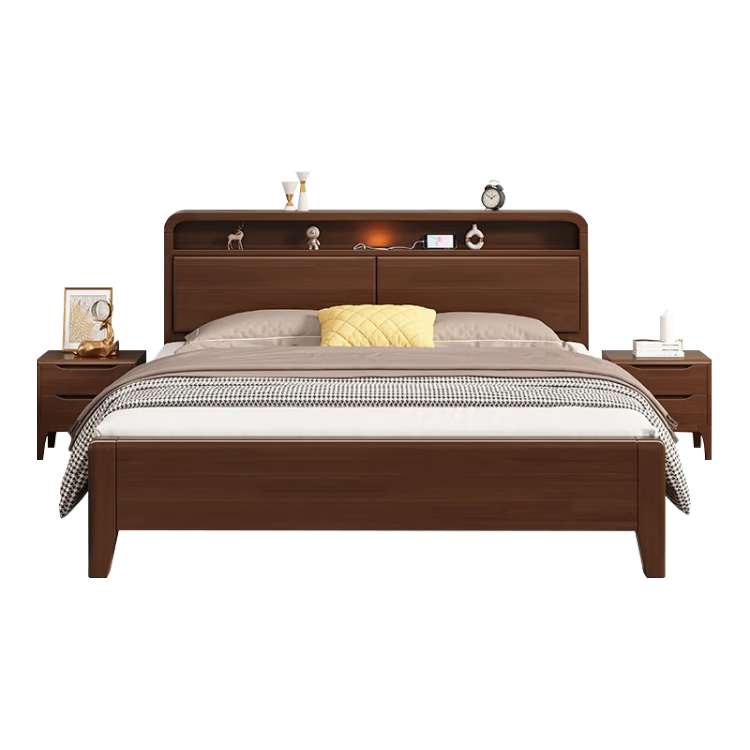 杜沃 K1#床 实木床 1.8m 胡桃木色 1199元