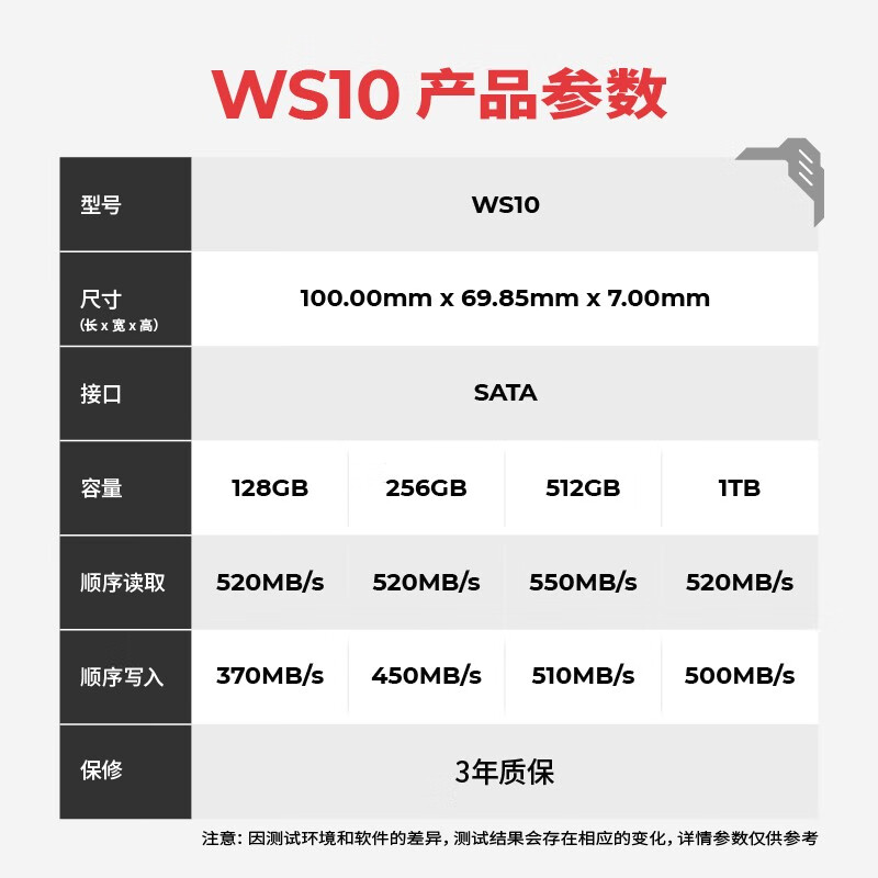 WALKDISK WS10 2.5英寸 SSD固态硬盘 台式机硬盘 固态笔记本 SATA3.0接口硬盘 512GB SA