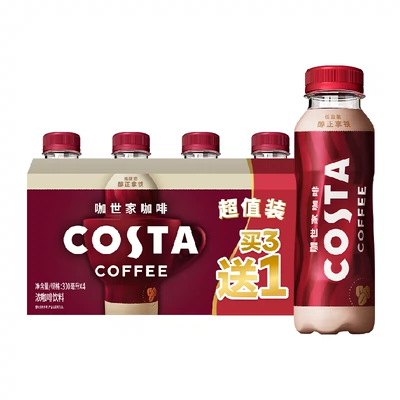 88VIP：Coca-Cola 可口可乐 COSTA/咖世家醇正拿铁咖啡300ml*4瓶 9.4元