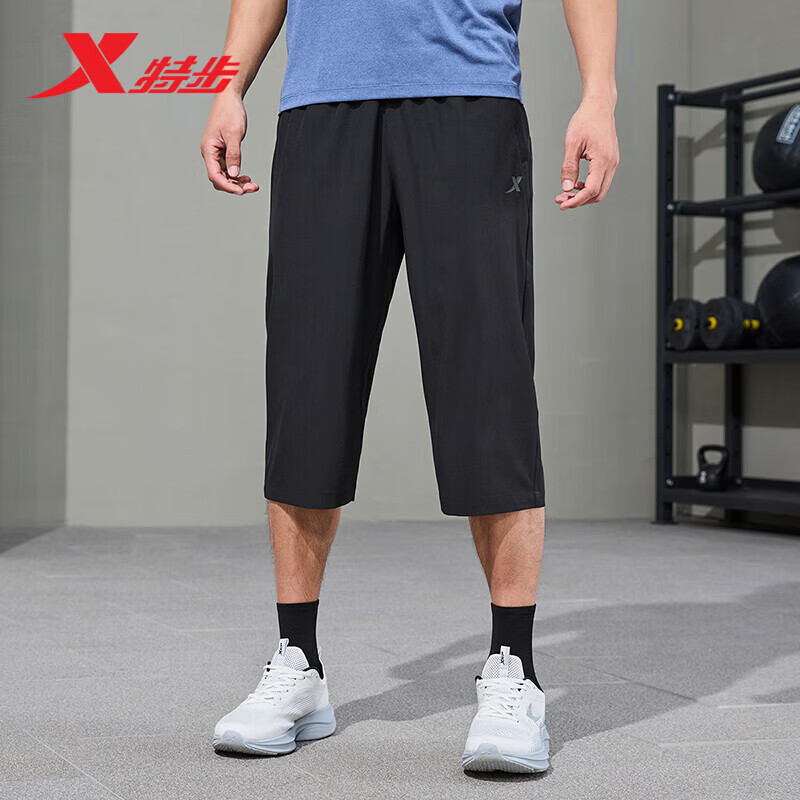 XTEP 特步 运动裤梭织七分裤透气舒适876229800153 正黑色 XL 95元